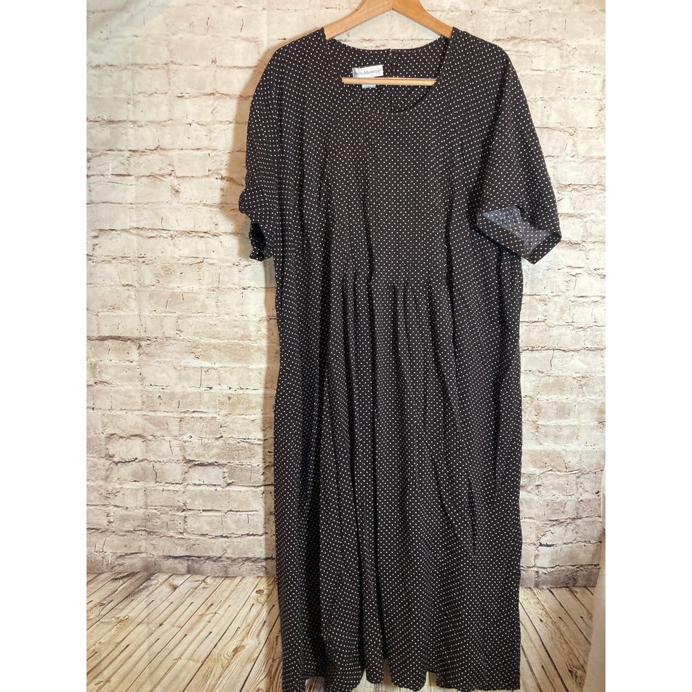 Anna Maxwell Babydoll Dress Womens 30W Dark Chocolate Polka Dot Midi Flowy Plus‎